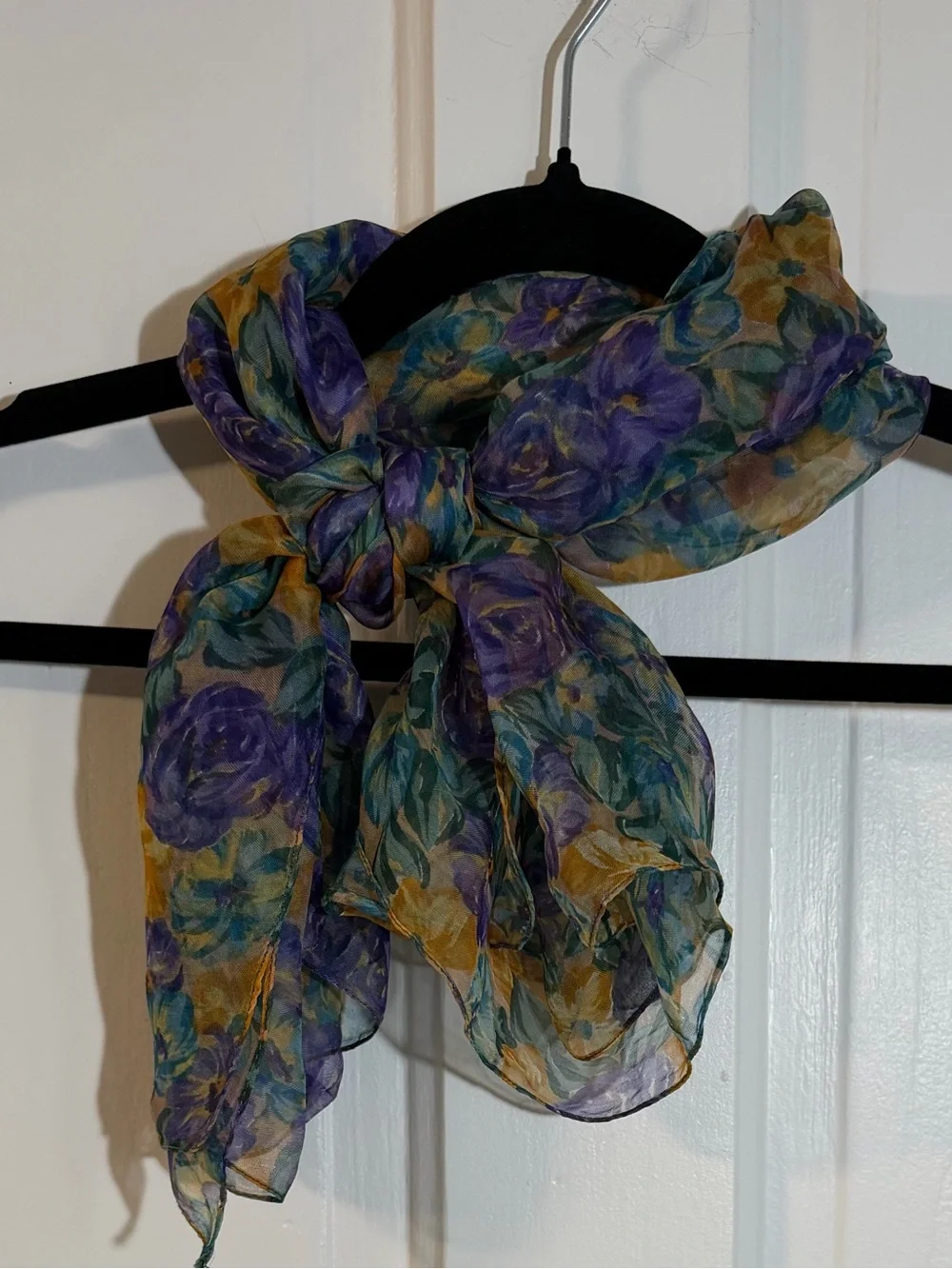 Floral Sheer Silk Scarf - Purple & Yellow